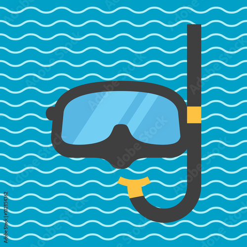 Icono plano gafas de buzo sobre fondo marino