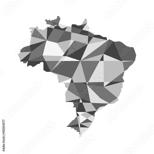 Geometric polygonal style vector map of Brazil. Brazil flag overlay on Brazil map with geometric polygonal.