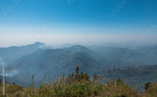 The mountain with fog and smoke. photo