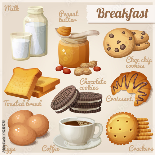 Breakfast 3. Set of cartoon vector food icons