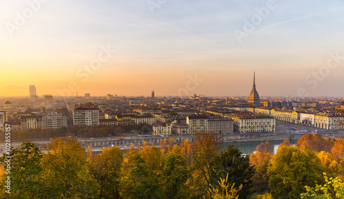 Panoramic cityscape of Turin from above at sunset © fabio lamanna