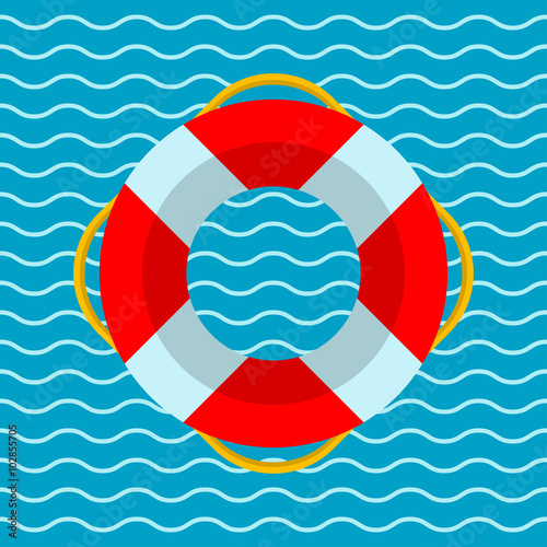 Icono plano salvavidas sobre fondo marino