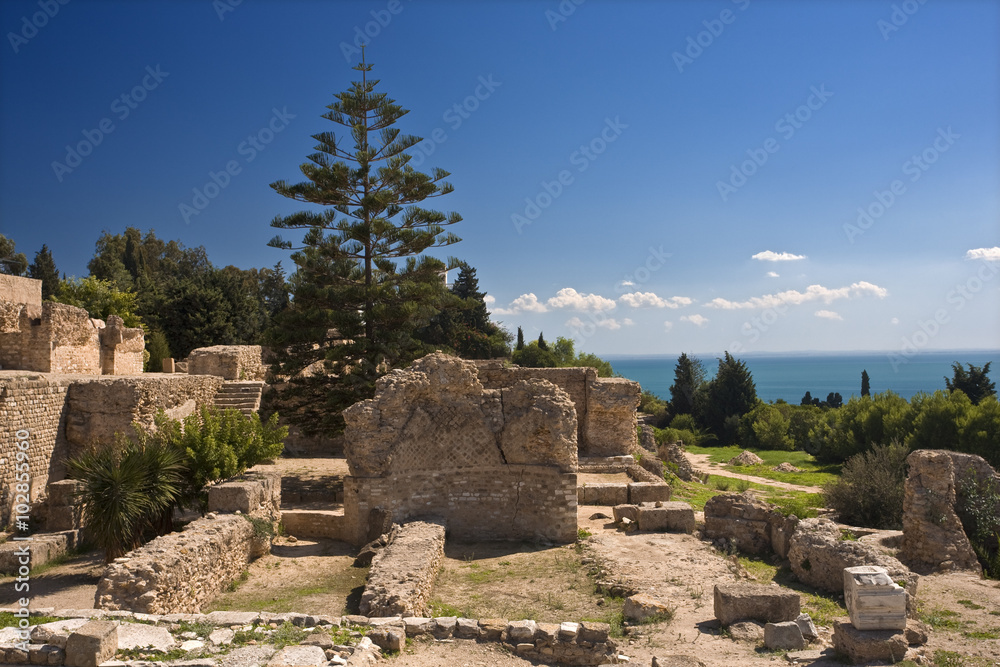 Tunisia. Ancient Carthage - Byrsa hill. View on the gulf of Tunis from the Punic quarter
