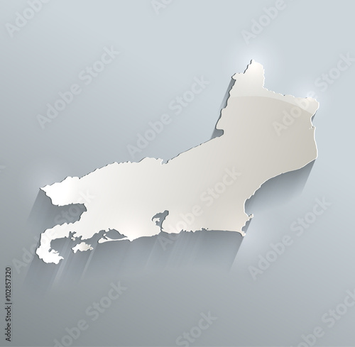 Rio de Janeiro - Brazil map state blue white card paper 3D vector 
