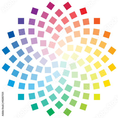 Color wheel composed of square elements on white background