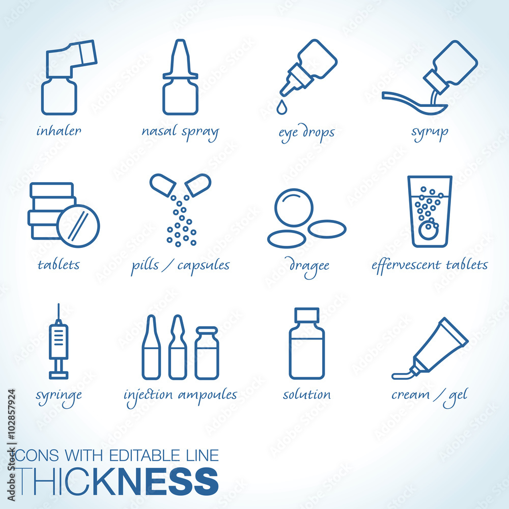 Drug forms icons vector