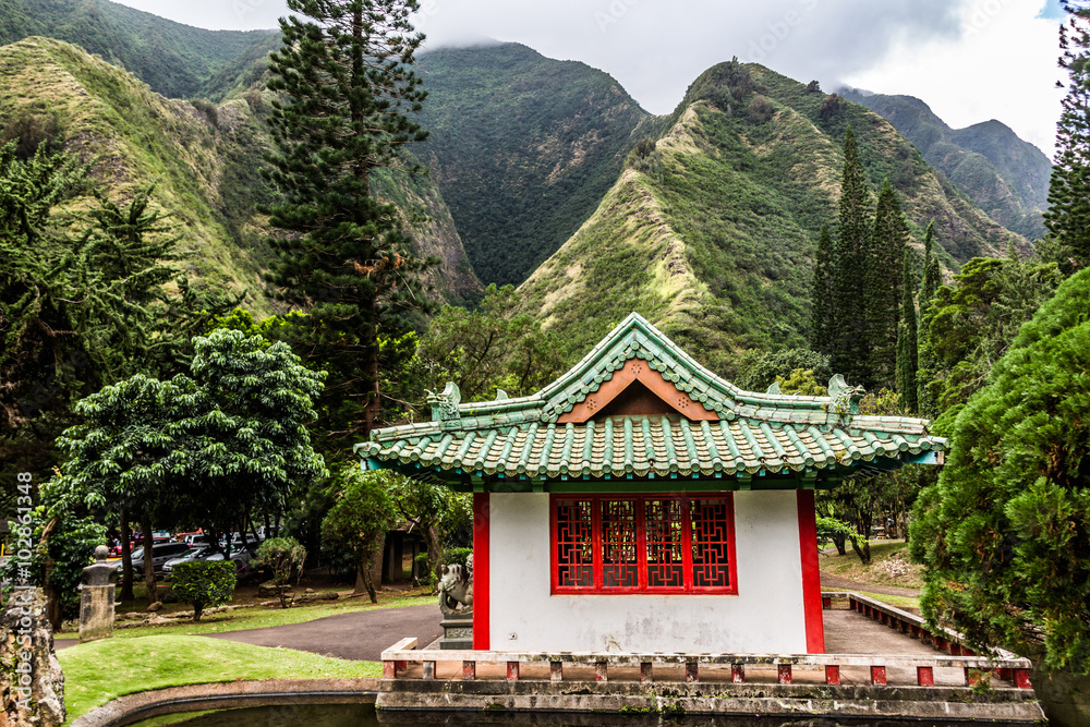 Japanese garden in Iao Valley State Park on Maui Hawaii