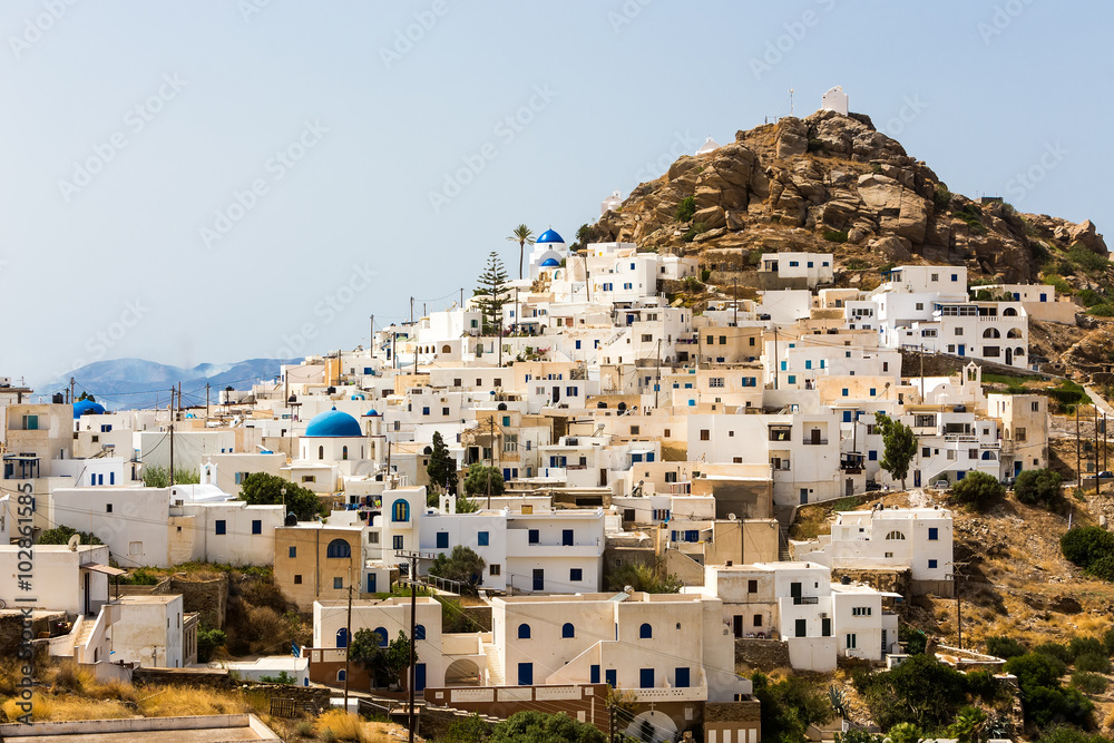 Wonderful view of City buildings in Ios Island, Greece