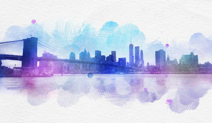 Fotobehang Aquarelschilderij wolkenkrabber  New York ansichtkaart in aquarel  © XtravaganT