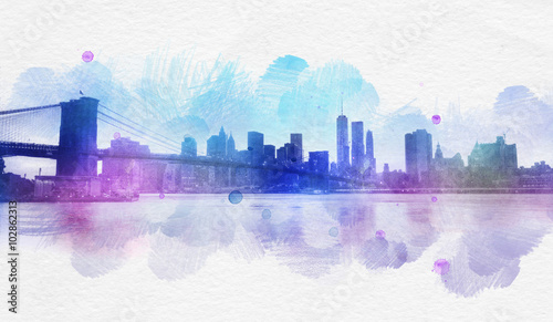 Blank New York City watercolor postcard