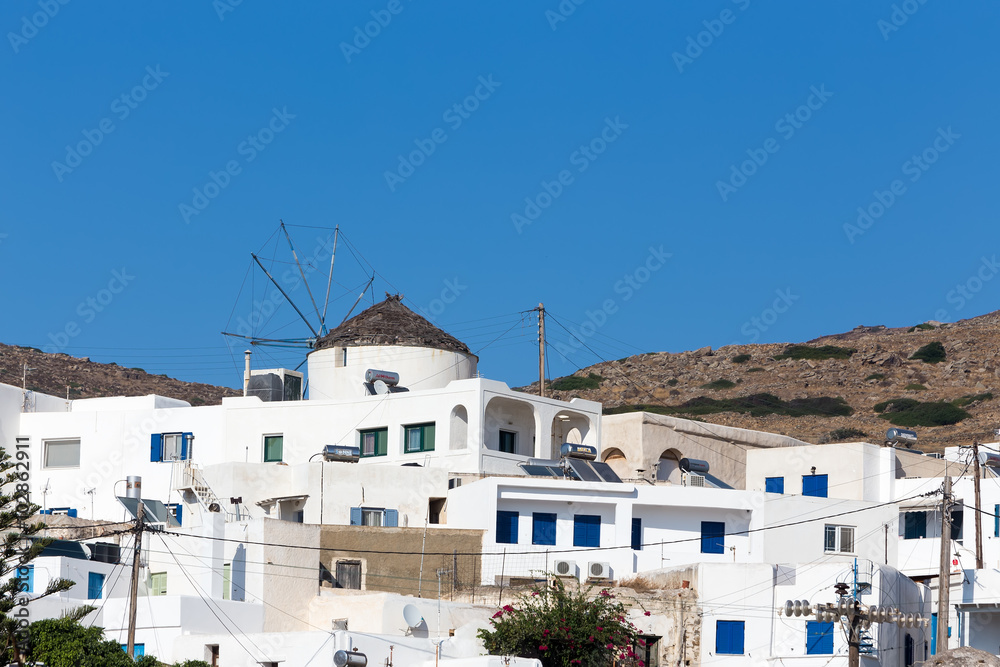 Wonderful view of City buildings in Ios Island, Greece