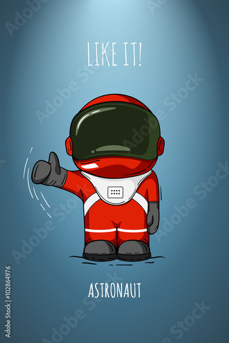 Hand drawn astronaut in spacesuit. Line art cosmic vector illustration. Thumbs up. Like.