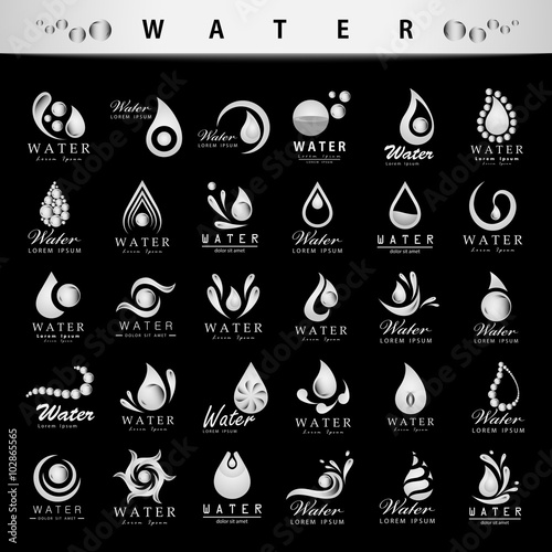 Water And Drop Icons Set - Isolated On Black Background - Vector Illustration, Graphic Design Editable For Your Design 