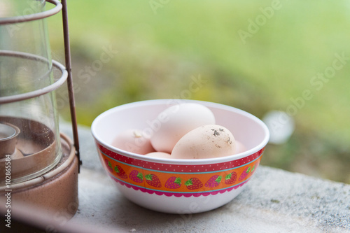 Fresh eggs in bowl