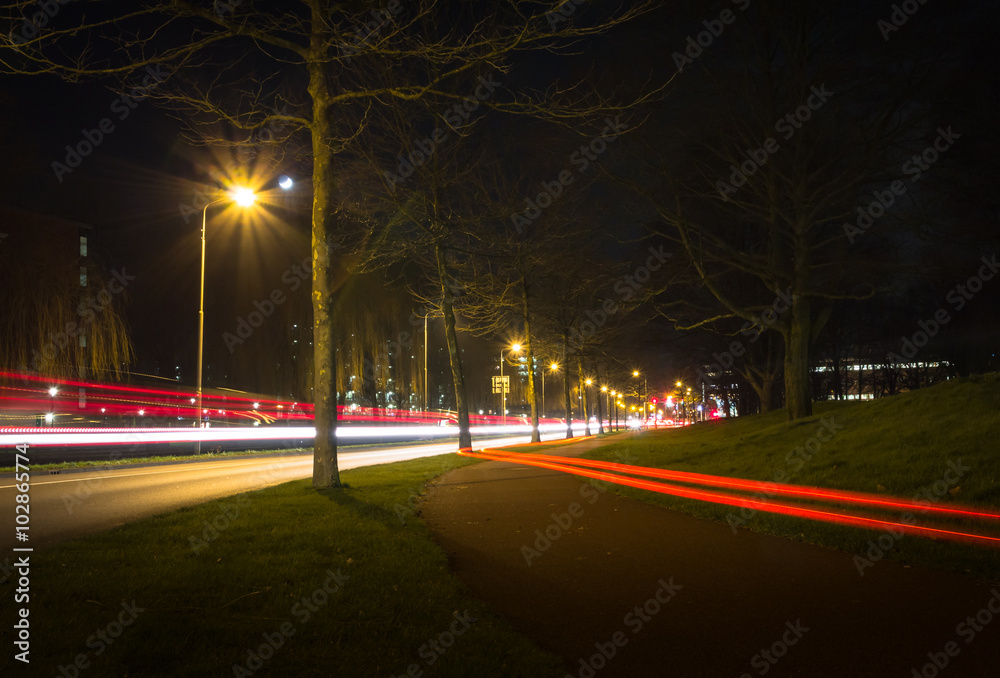Light trails in the city.
Traffic at night