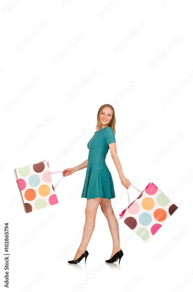 Woman with shopping bags isolated on white Woman with shopping bags isolated on white