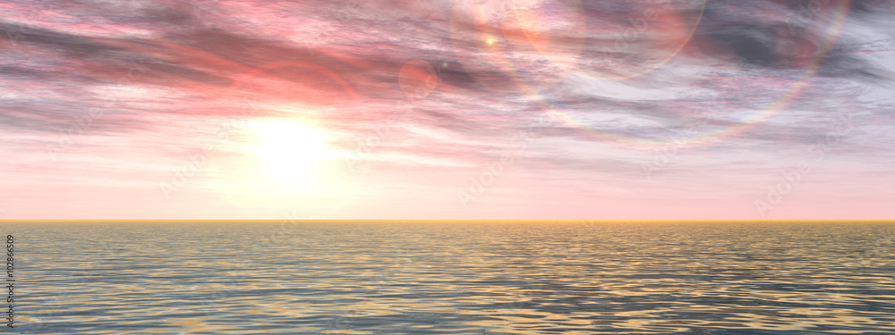 Fototapeta premium Conceptual sea water and sunset sky banner
