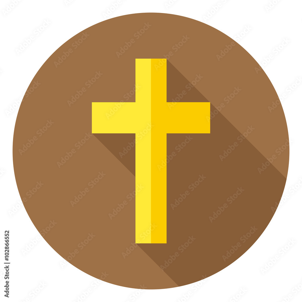 Fototapeta premium The Christian Cross Circle Icon with long Shadow