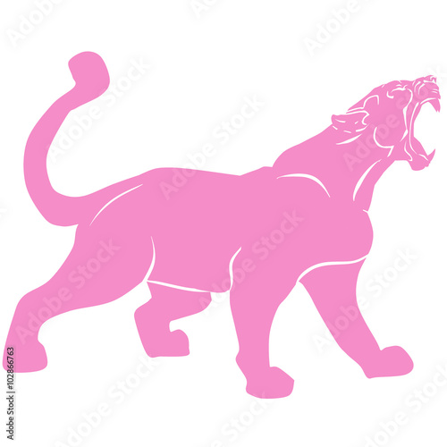 Snarling pink panther with huge tusks