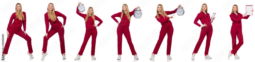 Woman doing exercises isolated on the white Woman doing exercises isolated on the white