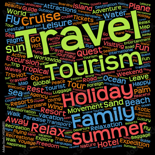 Conceptual tourism or travel word cloud