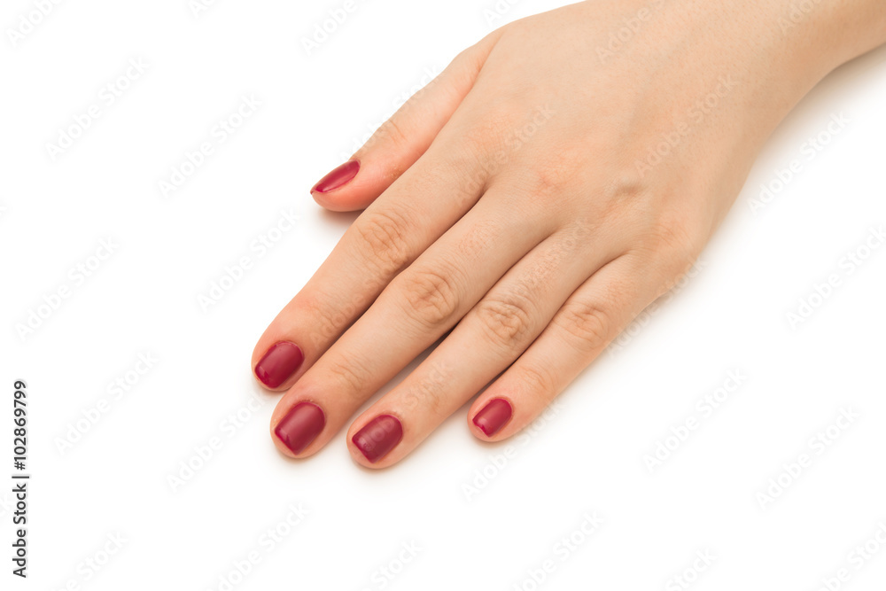 Woman hands with red nail isolated on white Woman hands with red nail isolated on white