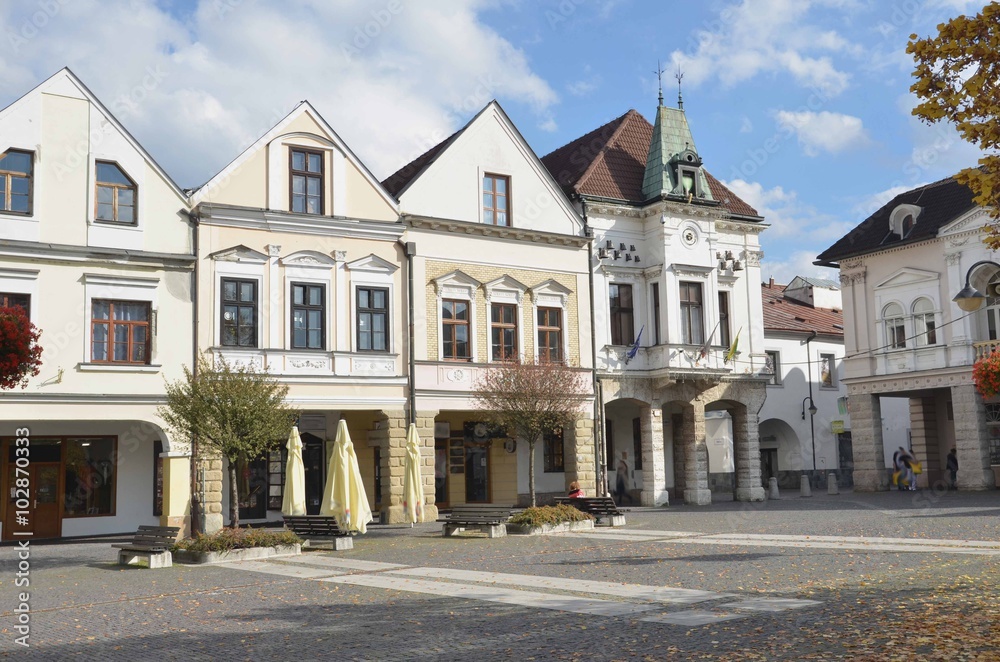 Historical town square in autumn, Zilina, Slovakia