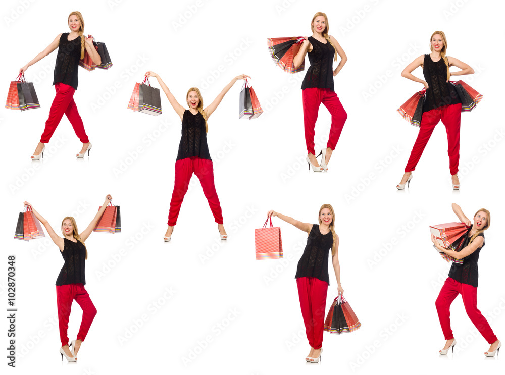 Set of woman with shopping bags on white Set of woman with shopping bags on white