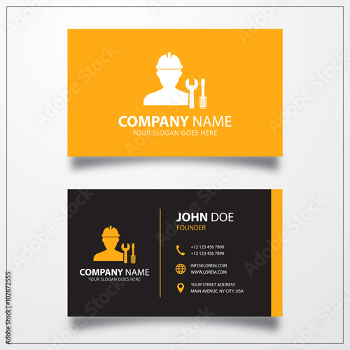 Worker with work tool icon. Business card template