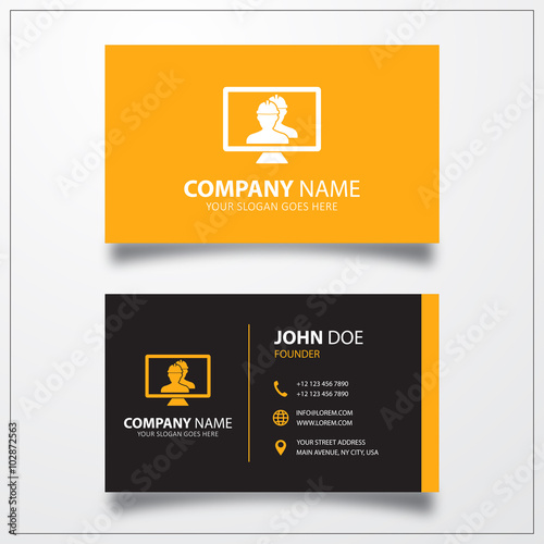 Online worker icon. Business card template