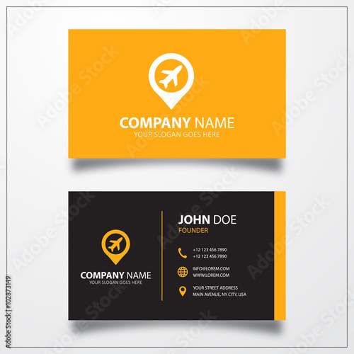 Airport with pin icon. Business card template