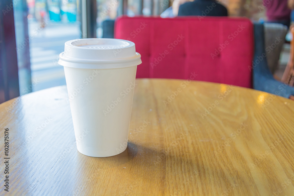 White coffee cup in coffee shop White coffee cup in coffee shop