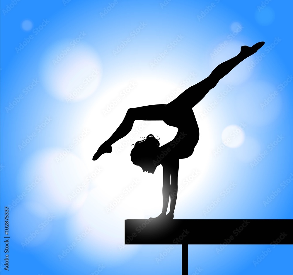 Fotografia silhouette di ragazza che pratica ginnastica artistica sulla  trave su EuroPosters.it