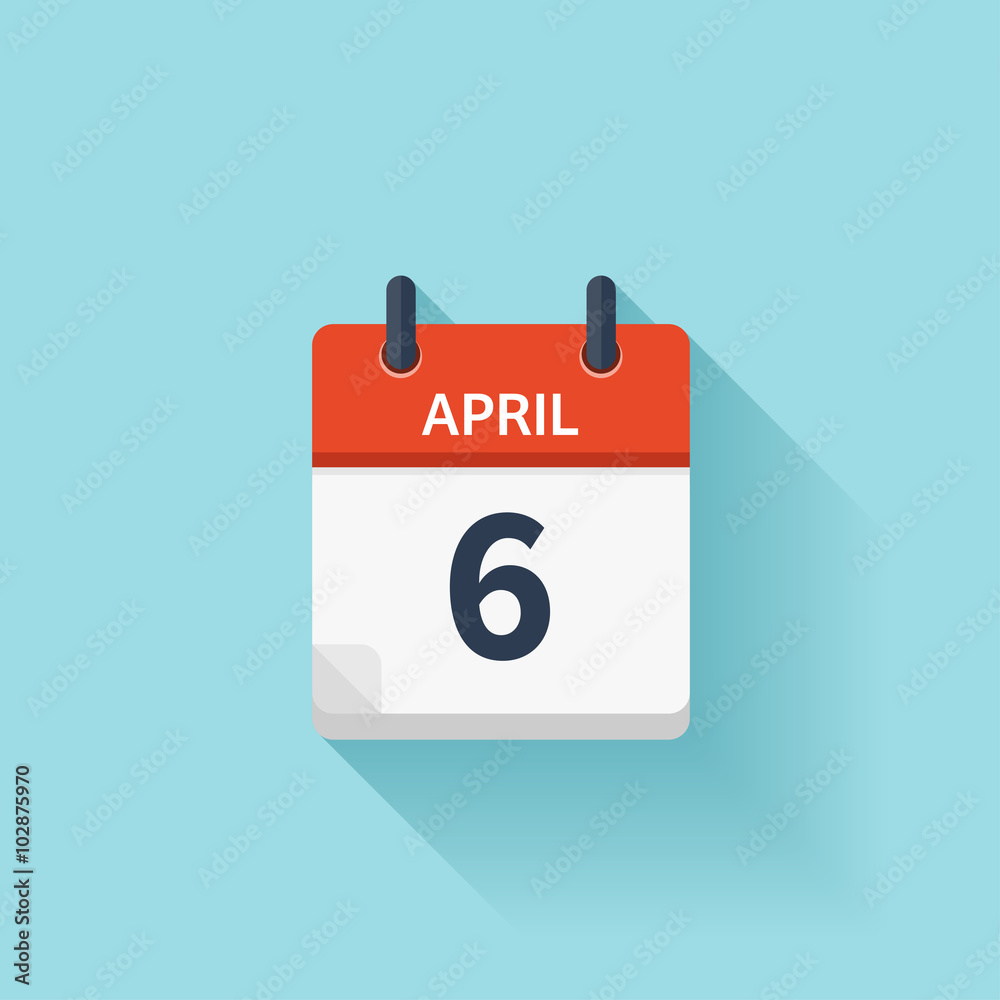 April 6. Vector flat daily calendar icon. Date and time, day, month. Holiday. April 6. Vector flat daily calendar icon. Date and time, day, month. Holiday.