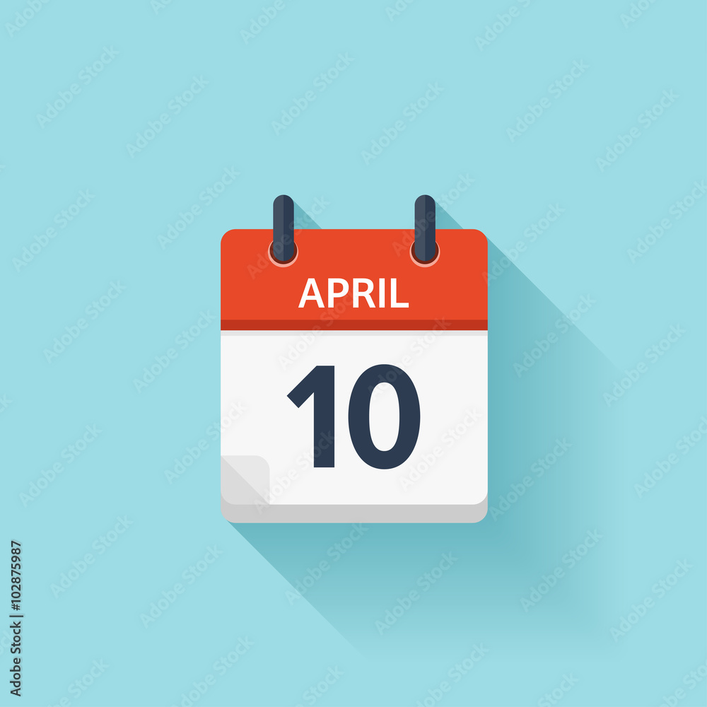 April 10. Vector flat daily calendar icon. Date and time, day, month. Holiday. April 10. Vector flat daily calendar icon. Date and time, day, month. Holiday.