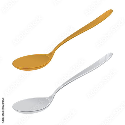 Silver And Golden Spoon Vector Illustration