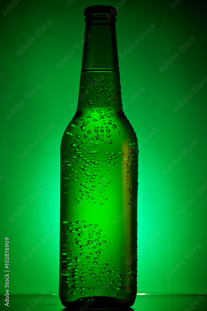 Green chilled bottle of beer Green chilled bottle of beer