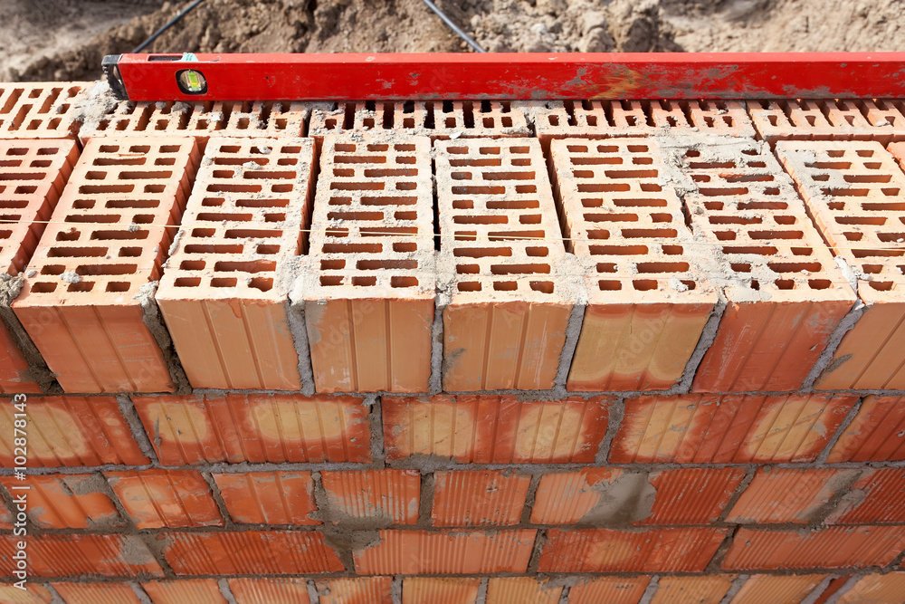 Installed bricks with construction level