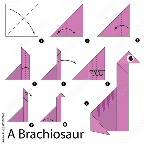 step by step instructions how to make origami A Brachiosaur.
