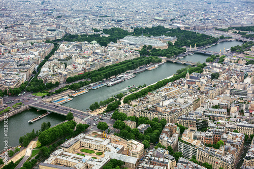 Aerial view toward Seine river from the Eiffel Tower, Paris