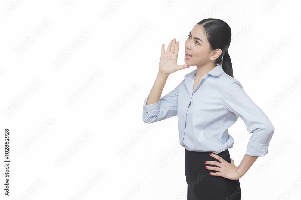 business woman show something isolated on white background, asia business woman show something isolated on white background, asia