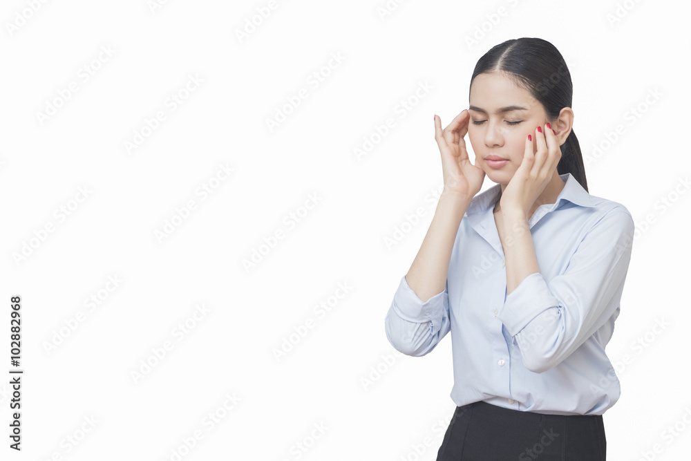 business woman headache isolated on white background, asian bea business woman headache isolated on white background, asian bea