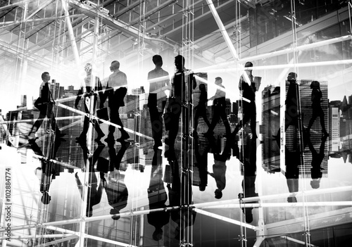 Silhouette Business People Commuter Walking Rush Hour Concept