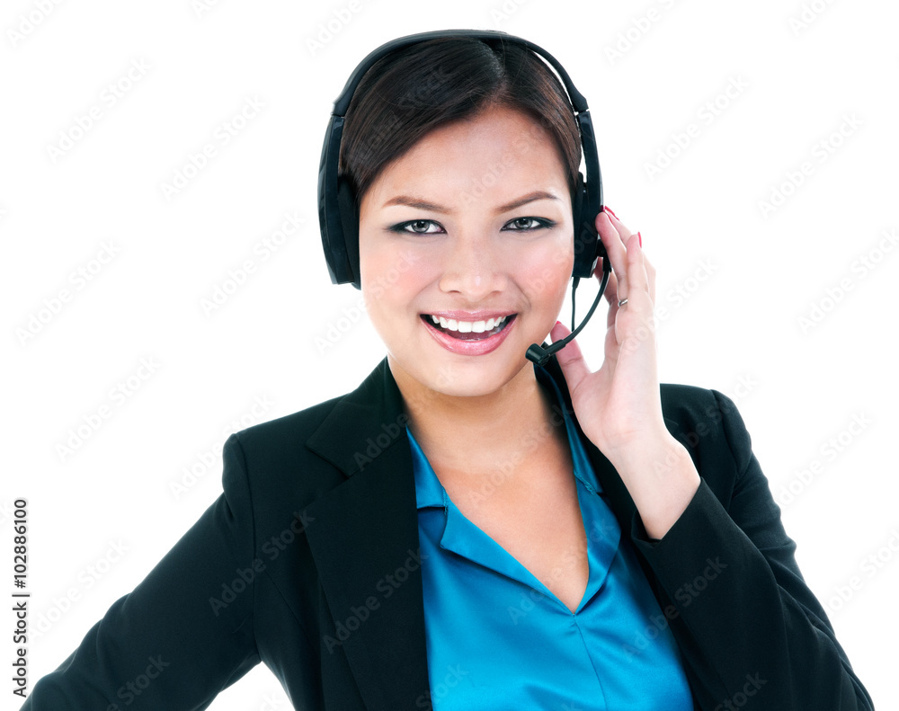 Happy young customer service woman with headset Happy young customer service woman with headset