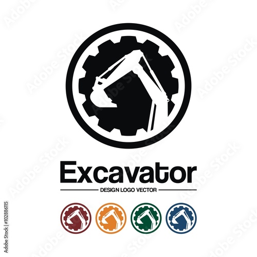 Excavator Design Logo Vector, Circle Gear Excavator Design Vector Logo Template