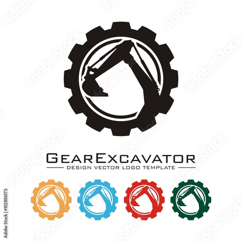 Excavator Design Logo Vector, Circle Gear Excavator Design Vector Logo Template