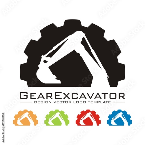 Excavator Design Logo Vector, Circle Gear Excavator Design Vector Logo Template