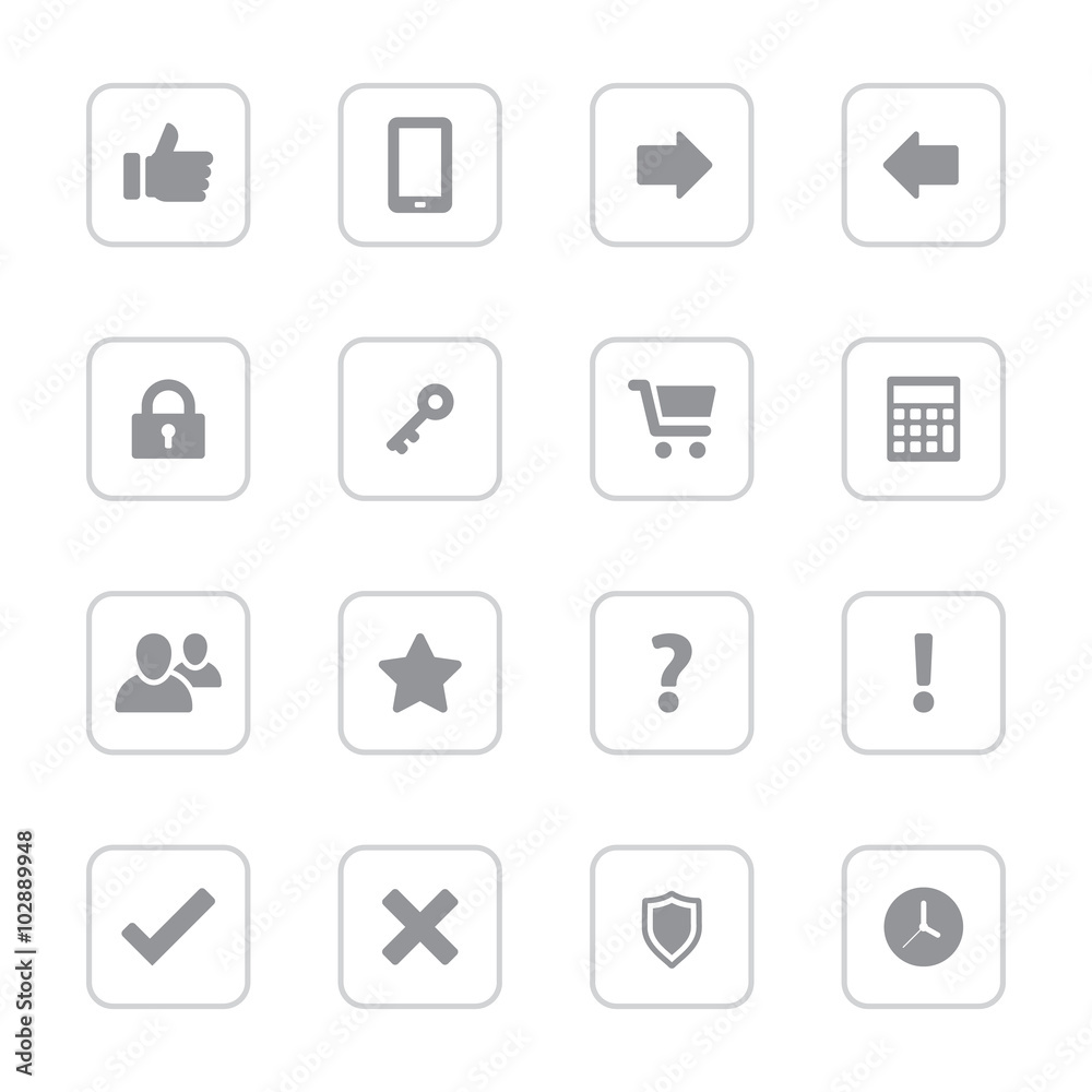 Gray simple flat icon set 2 with rounded rectangle frame for web design, user interface (UI), infographic and mobile application (apps) Gray simple flat icon set 2 with rounded rectangle frame for web design, user interface (UI), infographic and mobile application (apps)