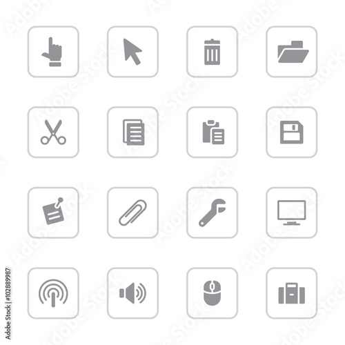 Gray simple flat icon set 3 with rounded rectangle frame for web design, user interface (UI), infographic and mobile application (apps)