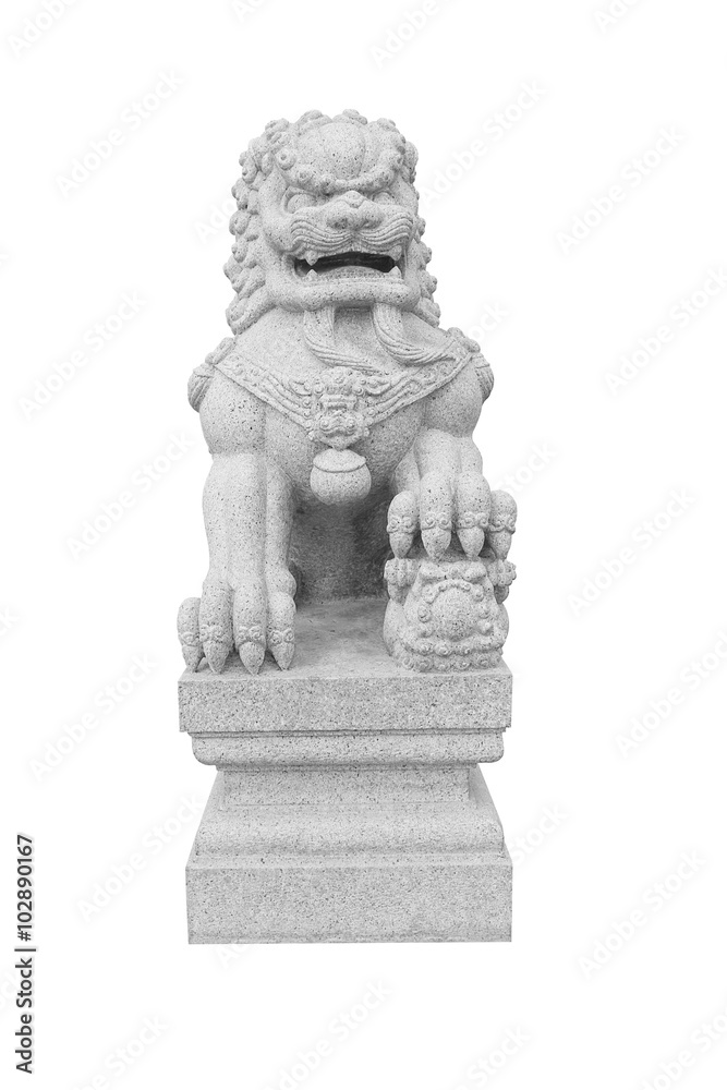 Chinese Stone Lion sculpture isolated on white with clipping path